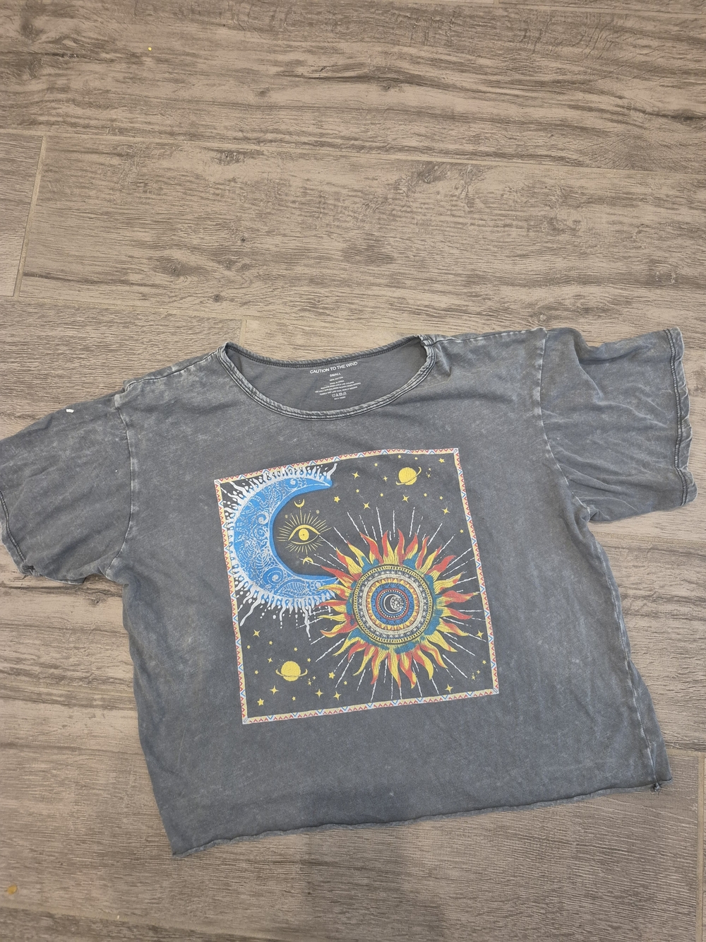 Caution To The Wind Washed Gray Sun & Moon Graphic Tee